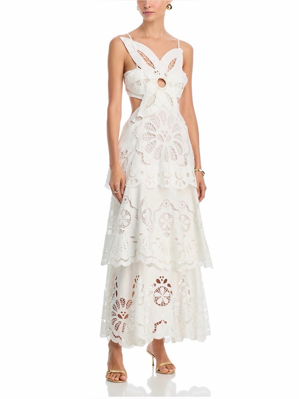 Farm Rio White Floral Richelieu Eyelet Maxi Dress size XXS